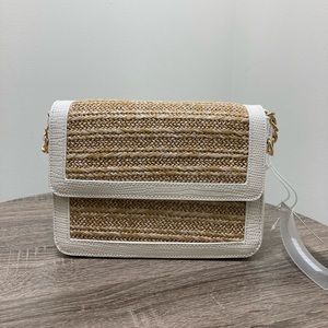 Snake Print Straw Purse w/Gold Chain